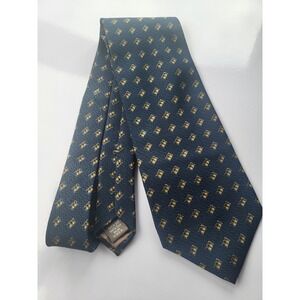 Calvin Klein silk tie navy‎ blue brown gold geometric pattern